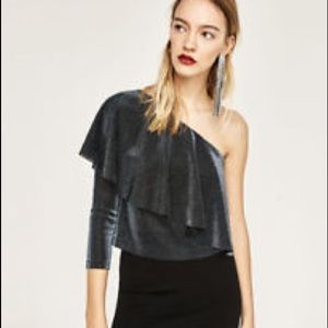 One shoulder glittery top